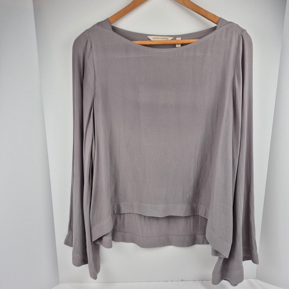 Soft Surroundings Gray Long Bell Sleeve Tunic Top Blouse Womens M Minimalist